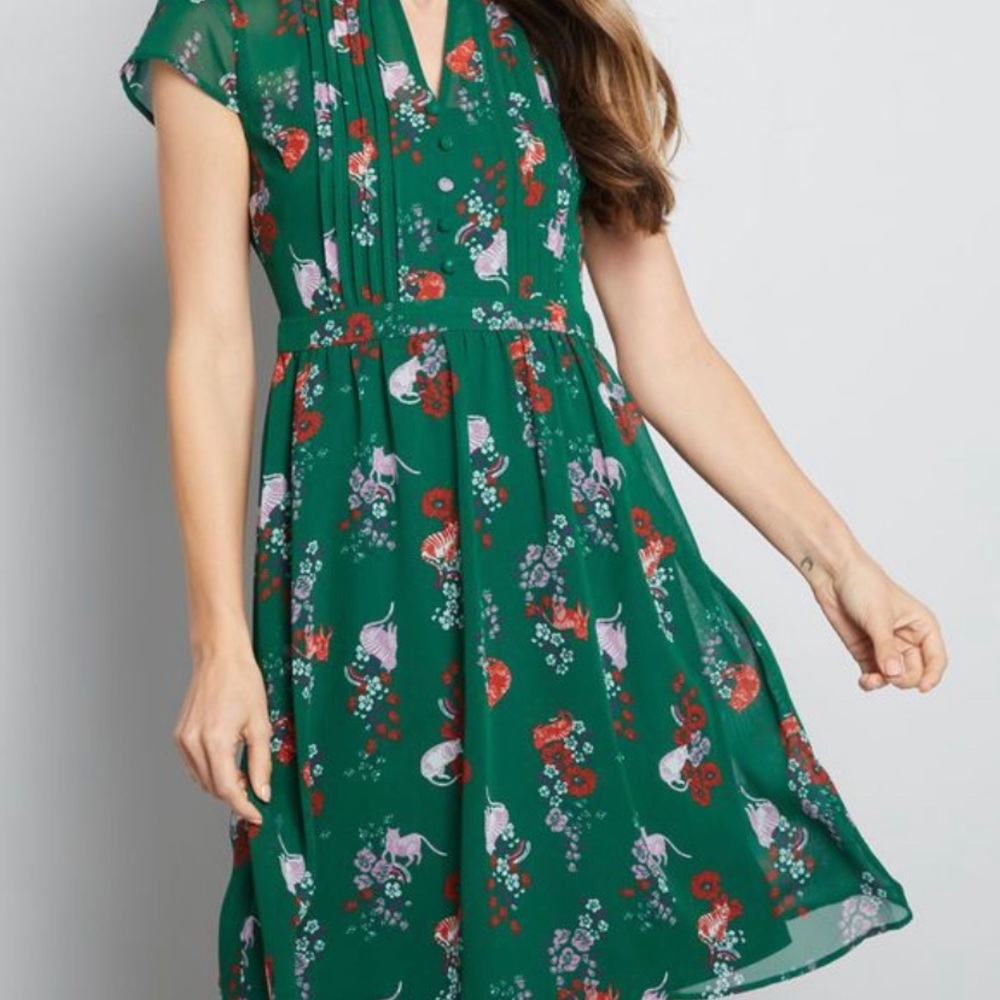 Modcloth Green Subtle Cat Dress *never worn*